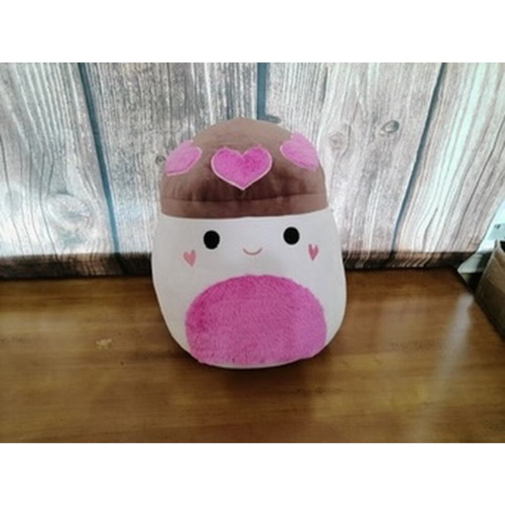 Squishmallows Solomon Mushroom Plush Brown‎ Cap Pink Hearts Valentines Day 16"